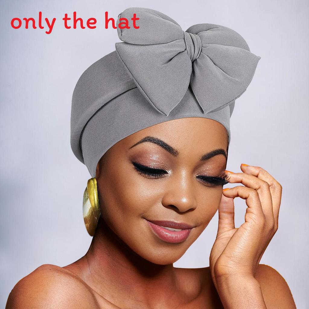 

Fashion Turban Headscarf With Bow Knot Elastic Ethnic Style For Women Gray