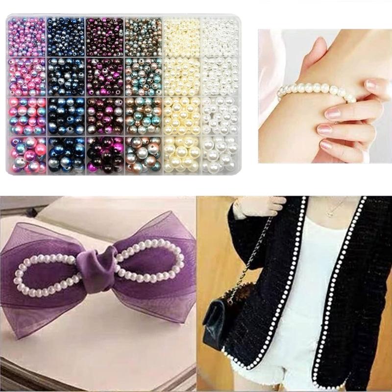 1890Pcs Changing Color Pearl Beads Set for Jewelry Making DIY Crafts Elegant Spacer Beads with Holes Round Beads DIY