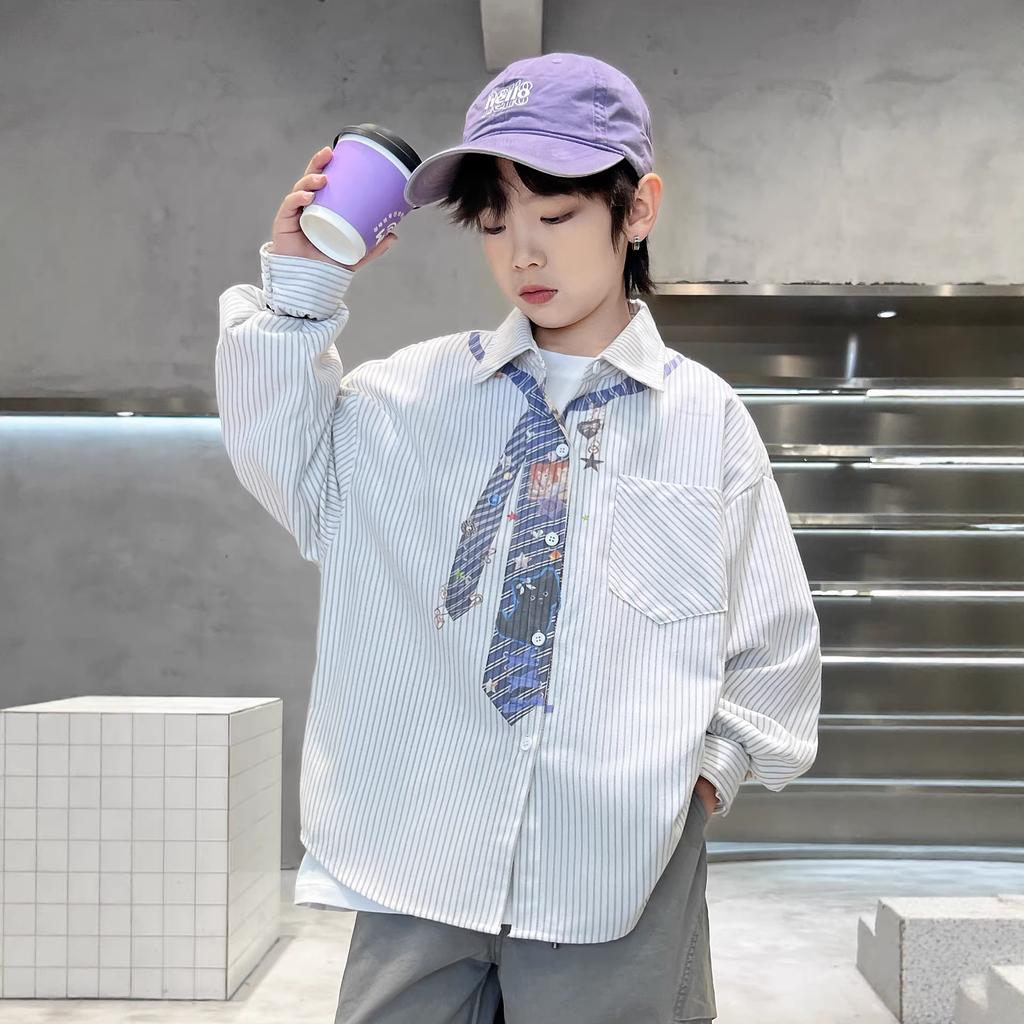 Boys Striped Long Sleeve Shirt Casual Korean Style