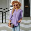 2024 Women's Autumn/Winter V-neck Jacquard Solid Color Loose Three-quarter Sleeve T-shirt