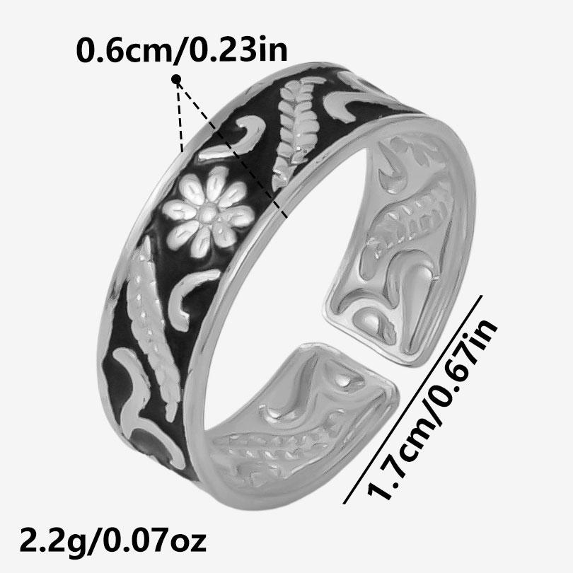 Different Style Silver Color Ring Black Oil Drop Open Adjustable Stainless Steel Rings For Women Men Accessories Enamel Jewelry