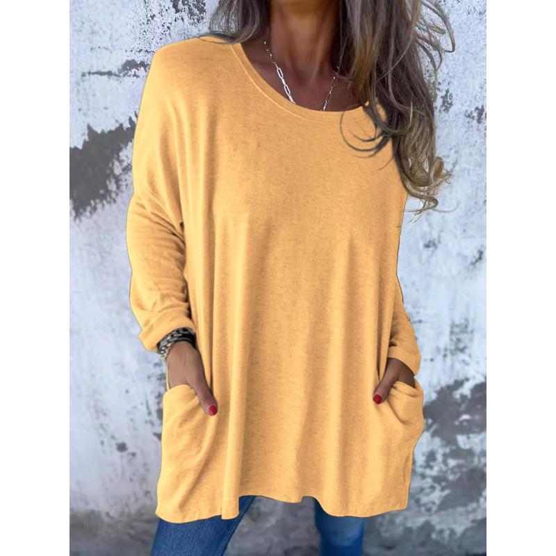IHUASU Women's Fashion Casual Long Sleeve Autumn Winter O-Neck Blouses & Shirts Elegant
