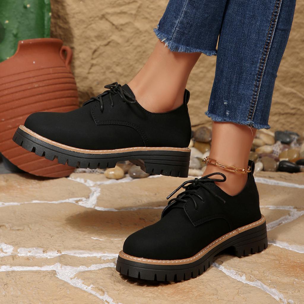 2025 neue Damen Casual Einzel Schuhe Retro Wildleder Schnürschuhe Dicke Ferse Kleine Lederschuhe Damen 20252025
