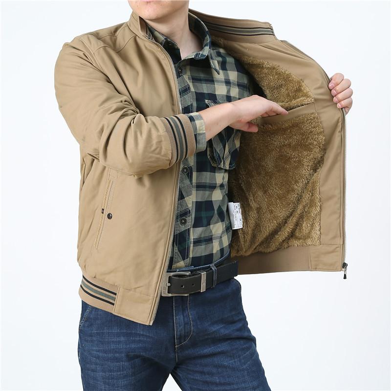 Men's Winter Plush Thickened Business Casual Stand Collar Jacket
