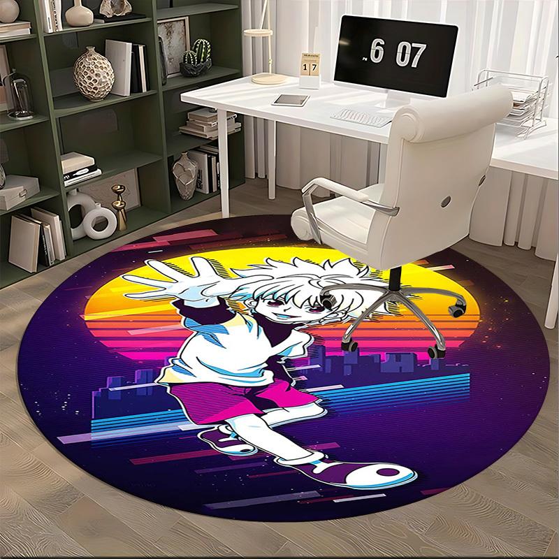 1pc Anime Cartoon Design Round Carpet - Office Chair Mat, Non-Slip Rug for Home Decor, Living Room, Bedroom, Game Room & Dormitory, Suitable for All S
