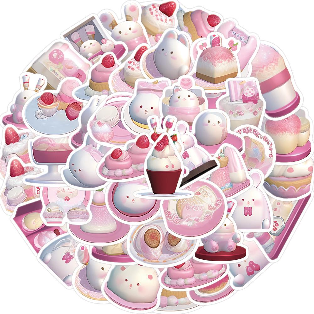 

49 Pink Pudding Rabbit Graffiti Stickers Decorate Guitar Laptop Suitcase DIY Waterproof