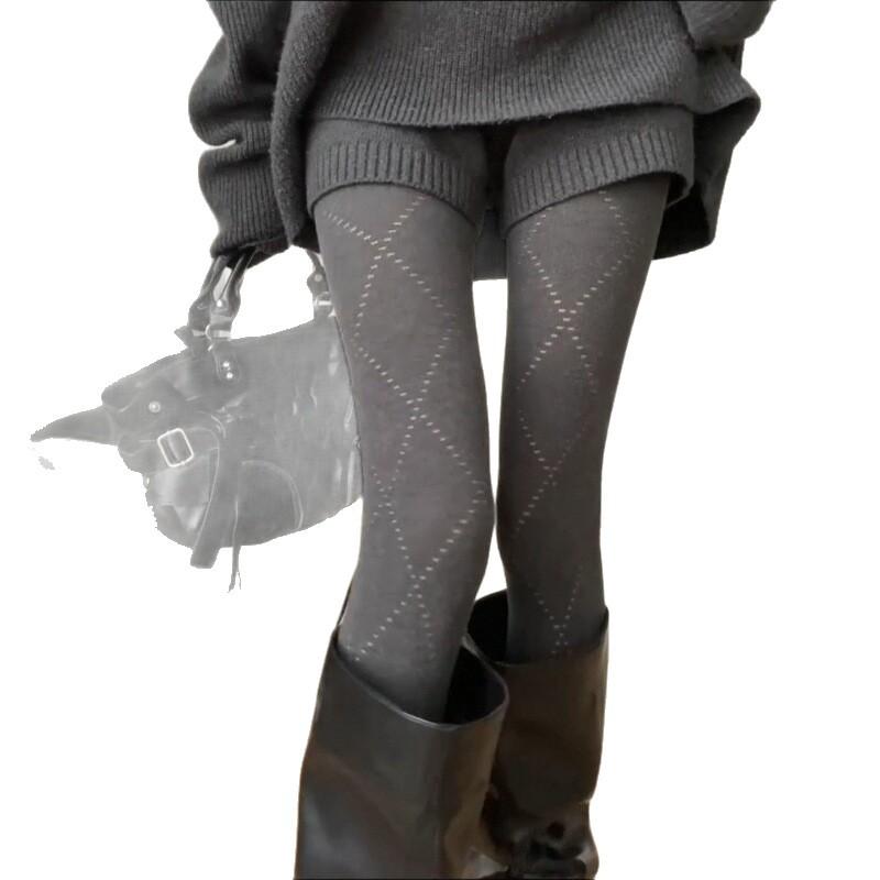 Autumn And Winter High-Waisted Rhombus Hollowed-Out Pantyhose Women'S Korean Micro-Pressure Thin Leggings Gray Versatile Pantyhose
