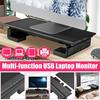 Suporte Elevador Multifuncional para Monitor de Computador com 4 Portas USB 2.0 para Carregamento, Suporte para Monitor, Prateleira para Tela de Computador, Organizador de Rack para Laptop, Preto