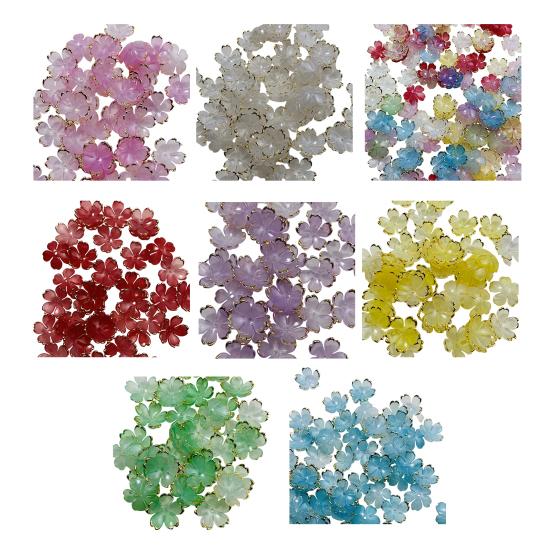 50Pcs Acrylic Cherry Blossom Beads Golden-Plated Flower Spacer Beads DIY Handmade Necklaces Bracelets Jewelry Making 5-Petal Floral Charms