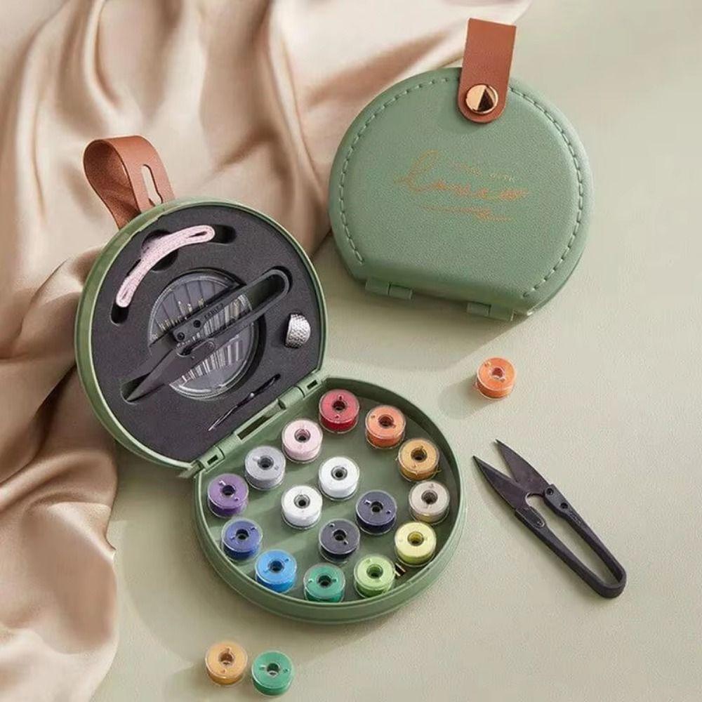 Portable Mini Sewing Set PU Leather Case Needle Threads Box Travel Sewing Kit  Manual Sewing