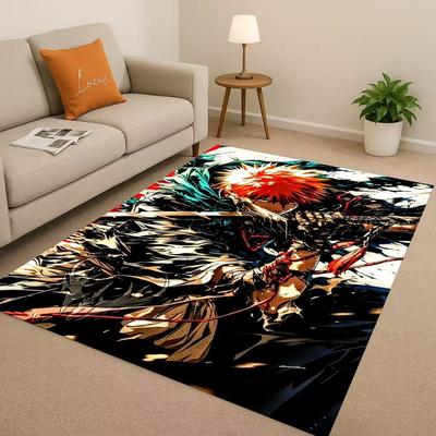 3D Anime Bleach Kurosaki Ichigo Cartoon Living Room Non-Slip Area Rug Carpet for Bedroom Sofa,Easy Clean Home Decor Doormat Kids