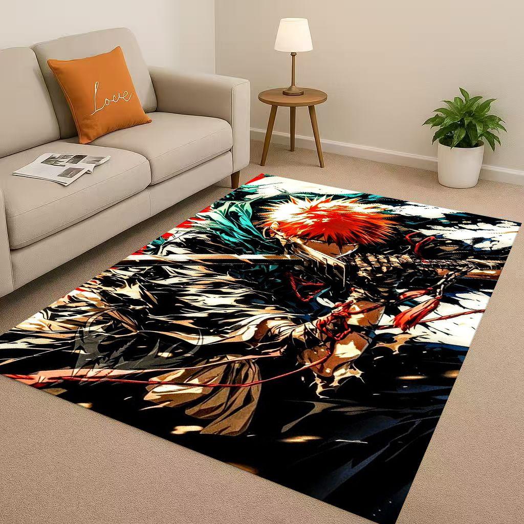 Anime Bleach Kurosaki Ichigo Cartoon Wohnzimmer Rutschfester Teppich für Schlafzimmer Sofa, Leicht zu reinigen Heimdekoration Fußmatte Spielmatte