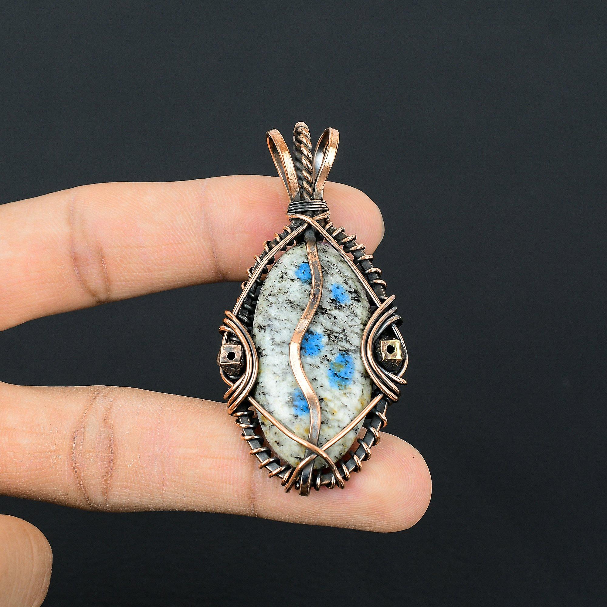 

K2 Azurite Pendant, 999 Copper Wire Wrapped Gemstone Jewelry, Handmade Pendant, For Thanksgiving 2.55 Inches