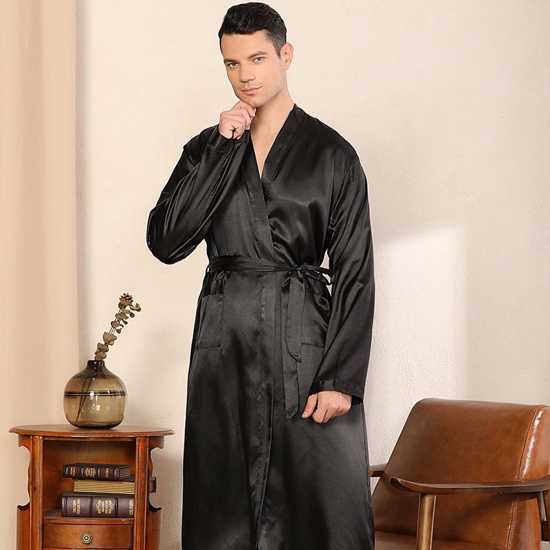 Men's Plus Size Glossy Kimono Robe - Solid Color, Long Sleeve, Lightweight Cardigan for Spring/Autumn