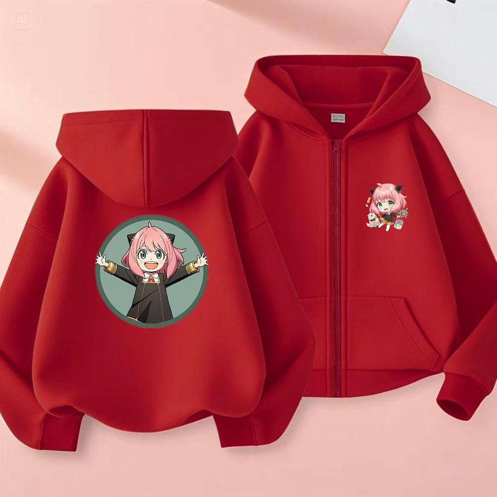 Anime Spy X Family Children Hoodie Tops Girl Boy Sweatshirt Kid Zipper Coat Casual Sweatshirts black autumn Clothes