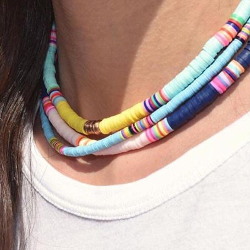 4/6mm Polymer Clay Necklace For Women Soft Pottery Boho Choker Necklaces Colorful Surfer Beads Collar  Bohemian Jewelry