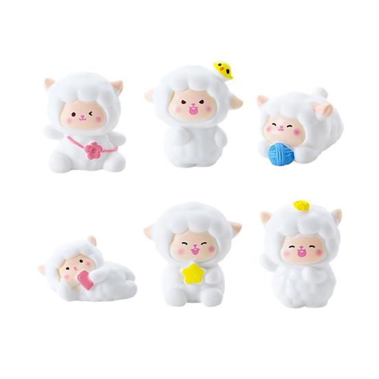 2Pcs Mini Resin White Miniature Sheep Figurines Tiny Resin Sheeps Figures Small Animals Lamb Figurine for Desk, Car Accessories