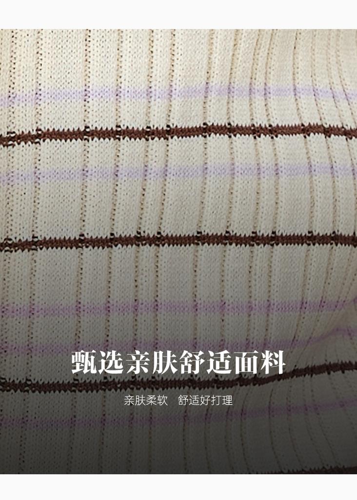 Square Collar Striped Knitted Sweater for Women In the Summer of 2026, Double Breasted Slim Fit and Slimming, Mid Sleeve Style Base Top