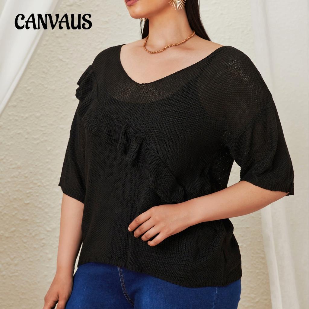 חולצות טי שירט לנשים קיץ במידות גדולות סלסולים שחבור חולצה ארוגה סוודר סריג משוחרר חולצות עם שרוולים קצרים