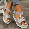 New Women's Wedge Sandals Rope Wedge with Metal Buckle Lightweight Platform Peep Toe Shoes