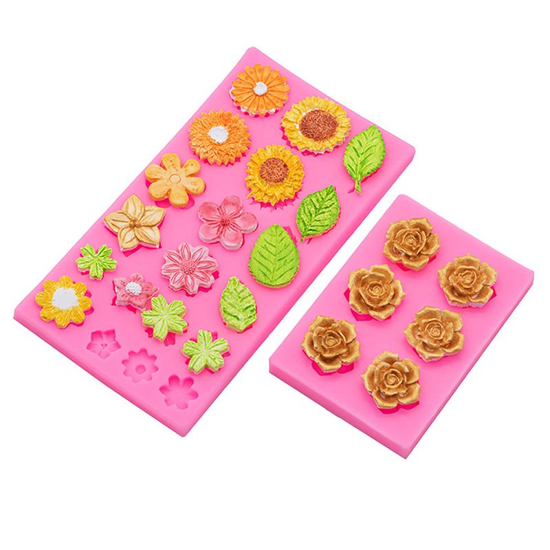 Rose Flower Leaves Silicone Molds Diy Candy Jelly Bakeware For Kids Cupcake Fondant Gummy Molds Cake Baking Decorating Mold