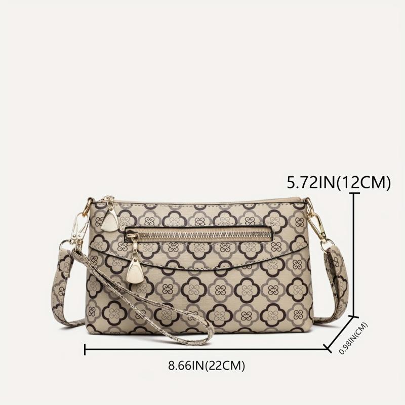 Flower Printed Crossbody Bag, Women's Multi Zipper Clutch Wallet, Fashion Shoulder Purses For Daily Use