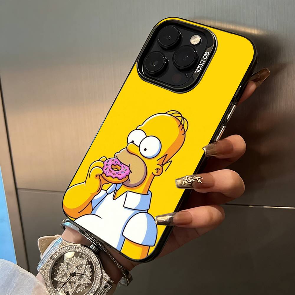 Simpsons-Funny Cartoon Phone Case For iPhone 17,16,15,14,13,12,11 Plus Pro Max Colored Silver Phone Case