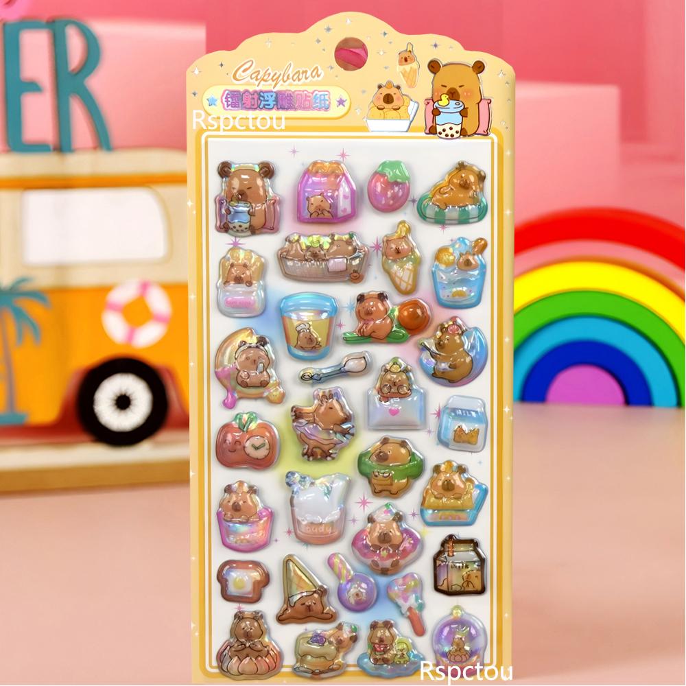 4pcs Creative Animal 3D Stickers Cute Cartoon Capybara Bubble Sticker Waterproof Decoration DIY Luggage Phone Decals Gift