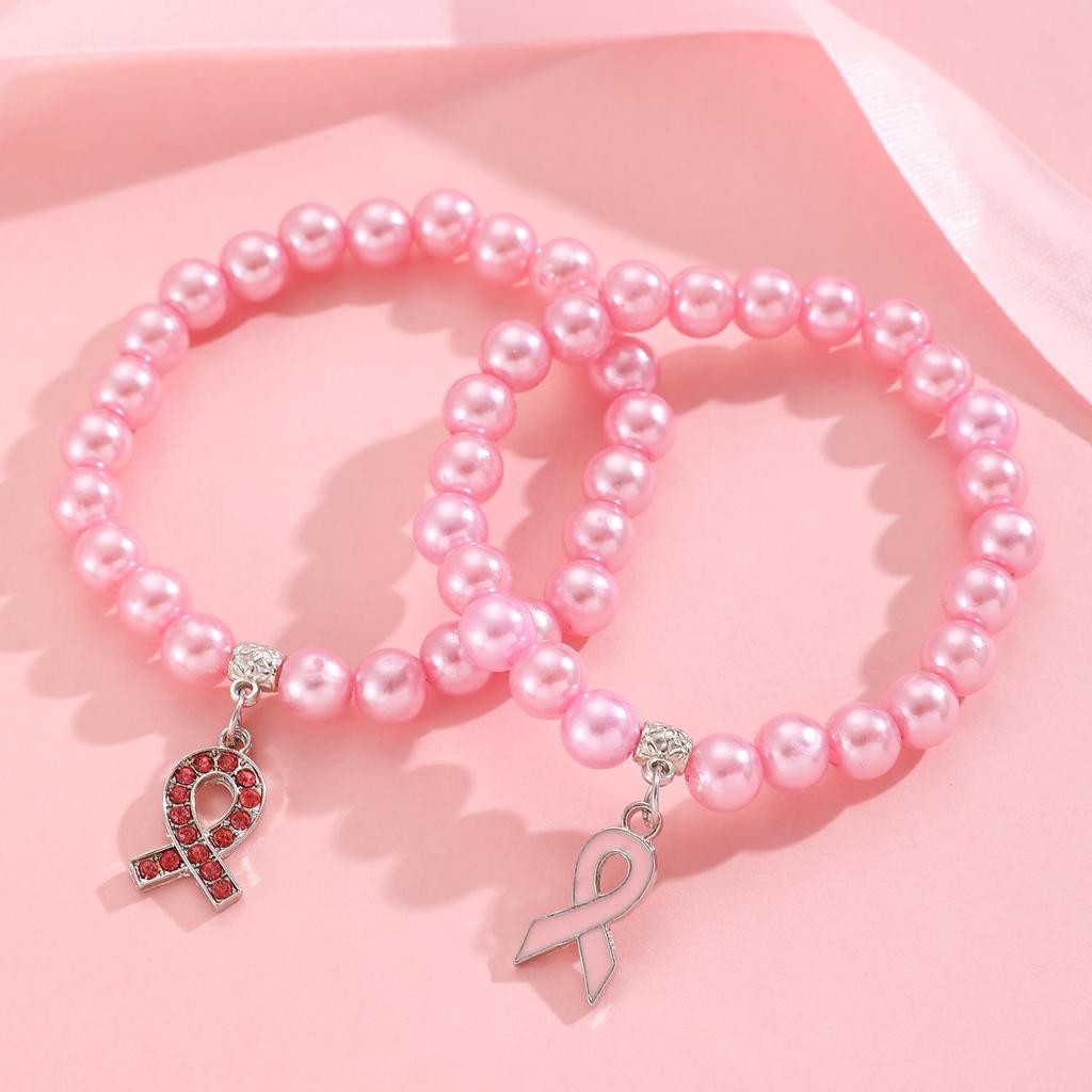 Red Ribbon Breast Cancer & AIDS Awareness Jewelry Set: Necklace, Nurse Bracelet, Badge