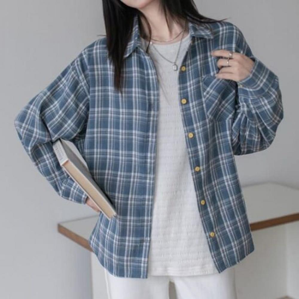 Navava Women Casual Check Long Sleeve Shirt Nb2968