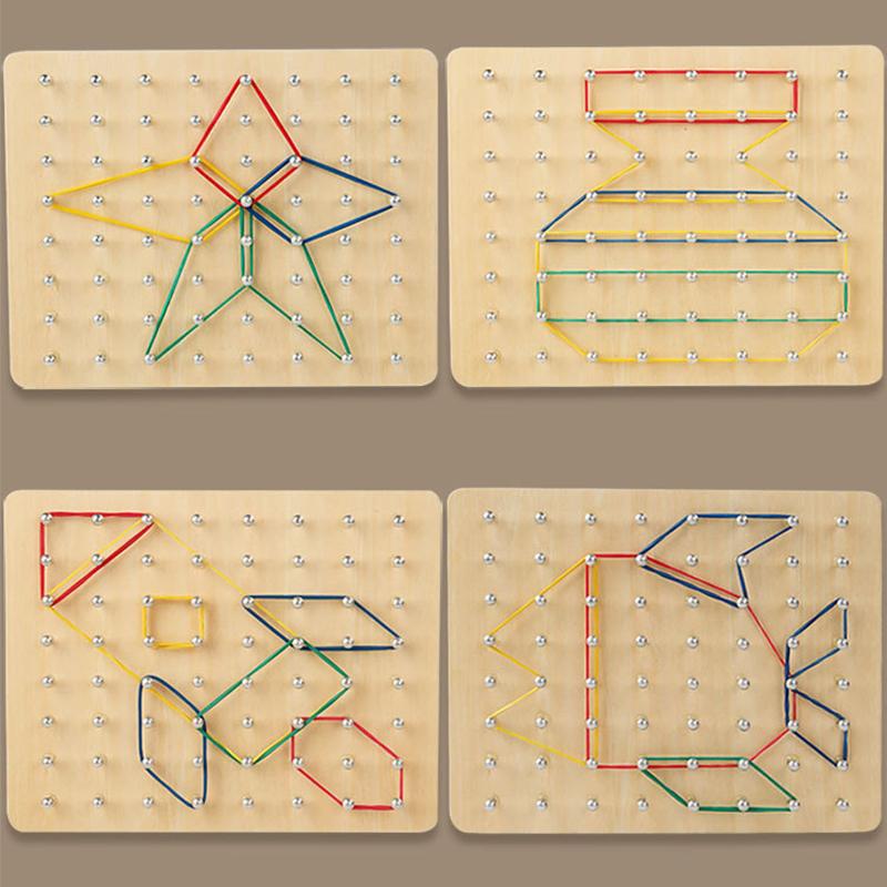 Kid Geoboard Wooden Montessori Education Mathematical Manipulative Block Geometric Pegboard Hand-On Ability Puzzle Sensory Toy