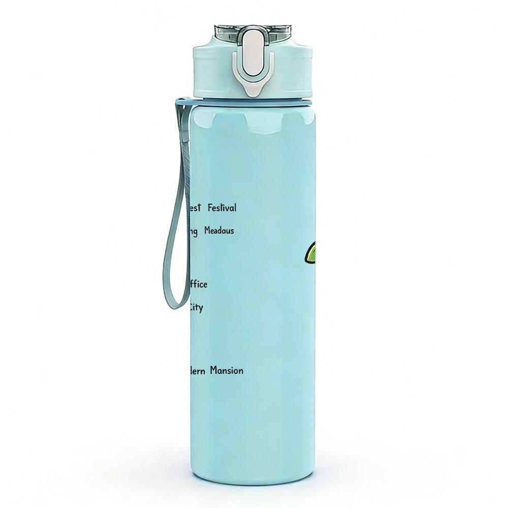 1PC Rose In Vase Letter Print 750ml Color Plastic Sports Water Bottle Leakproof Flip Straw Lid Suitable for Sports Office Home Use