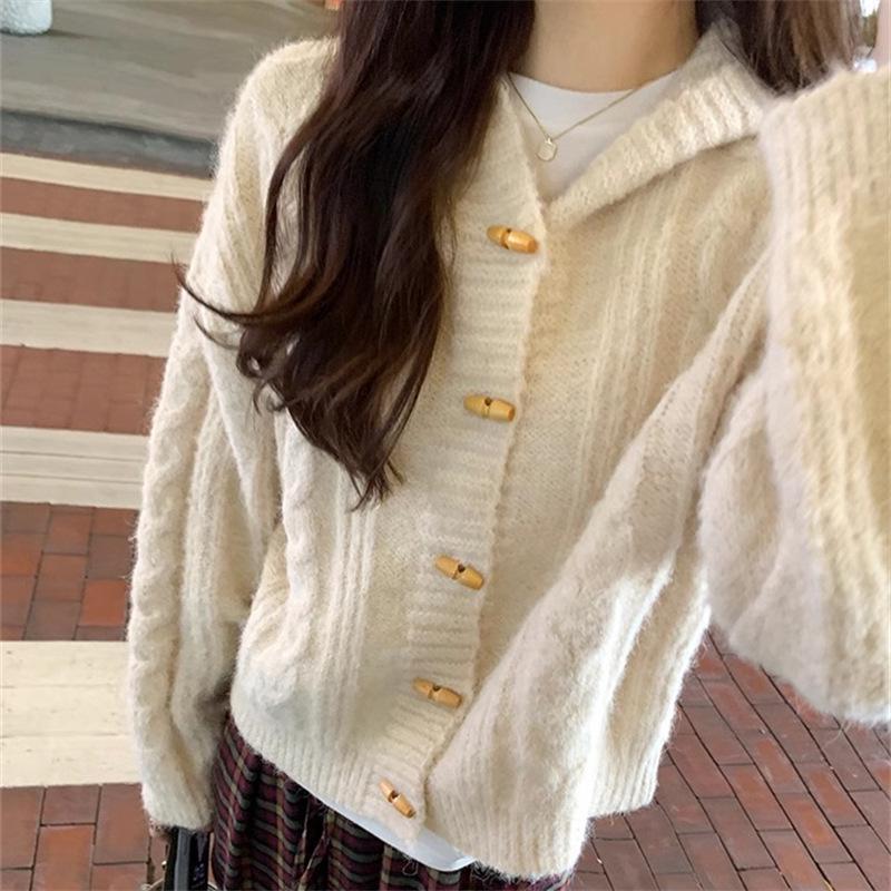 Autumn/Winter Knitted Hooded Toggle Cardigan Sweater