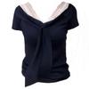 French V-Neck Lace Splicing Bow Strap Short Sleeve T-Shirt Women's Summer Niche Slim Bottom Top