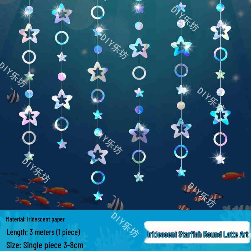 Blue Ocean Sky Tassel Ribbon Flag - Western Summer Theme Crepe Decoration