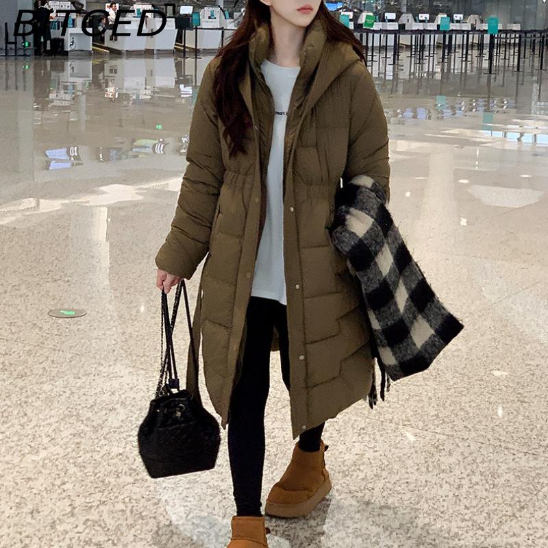 BITCED Women's Down-Filled Cotton Coat - Autumn/Winter Mid-Length, Elegant and Tailored, Knee-Length, Thickened Outerwear