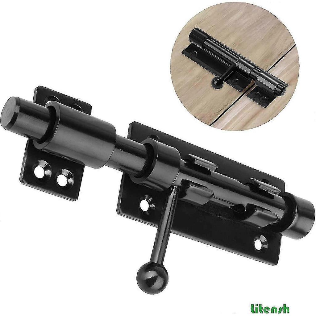 Heavy Duty Slide Gate Latch Bolt Safety Door Lock With Padlock Hole, 304 Stainless Steel Matte Black, 6 Inch 160mm Length, 14mm Dia. (8 Inch (200mm)