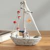 Nautical Wooden Sailboat Models Coastal Beach Style Blue White Ship Tabletop Figurine for Home Living Room Office Farmhouse Decor