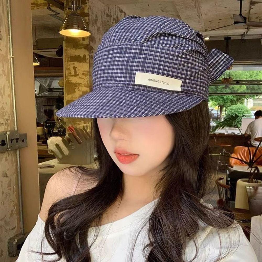 Lace Headscarf Baseball Hat Plaid Strappy Bandana Cap Casual Sunscreen Headscarf Hat Summer