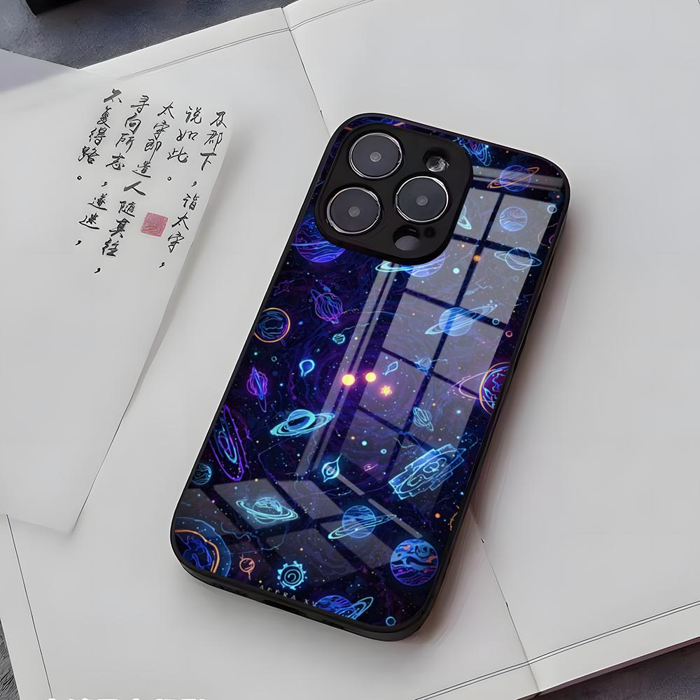 Planets Universe Phone Case For IPhone 17 Air 16 E Pro Max 15 14 13 Mini 12 Pro 11 Max Plus Black Glass Cover