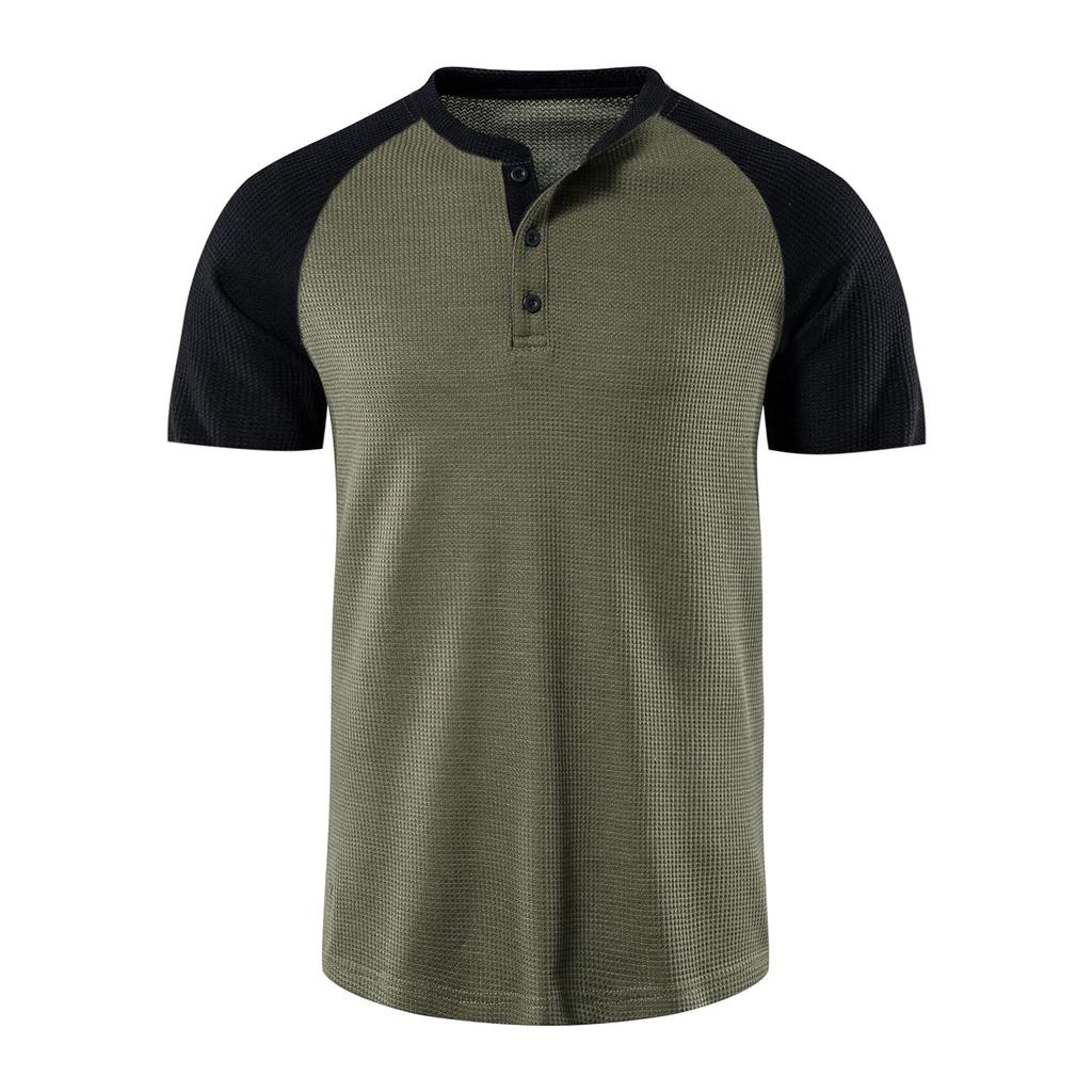 Herren Casual Sports Kurzarm T-Shirt Raglanärmel Wafer Grid Henley Herren Henry Shirt