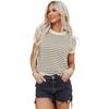 Women's Striped Knit Summer Top - Loose, Short-Sleeved, Round Neck, Casual Hollow Design Sweater