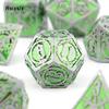7 Pcs Green Silver Double Swords Metal Dice Solid Polyhedral Dice Set Suitable for Role-Playing RPG   Pathfinder Board Game