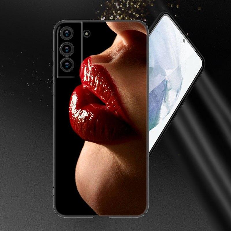Beauty Red Lips Phone Case For Samsung Galaxy S20 S21 FE S22 Ultra S10 Lite S10E S9 S8 Plus S7 Edge Soft TPU Black Cover