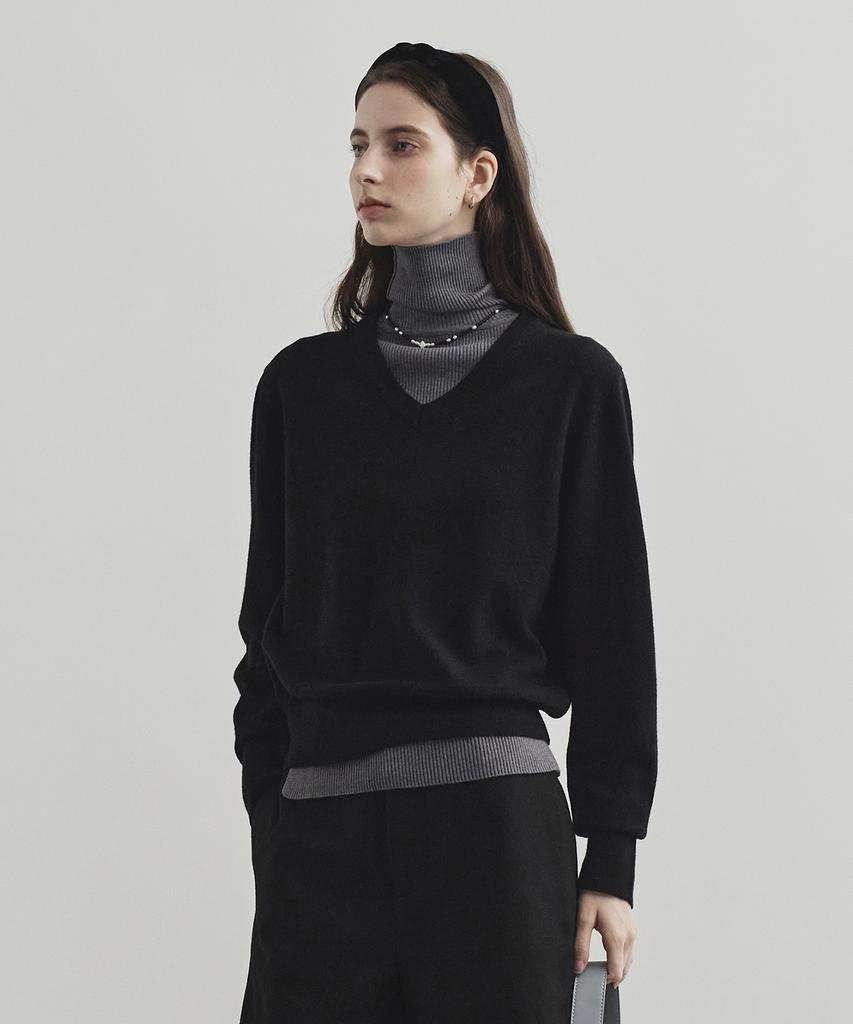 MONGDOL Wool Cashmere V-Neck Knit Black Mdkt088Black