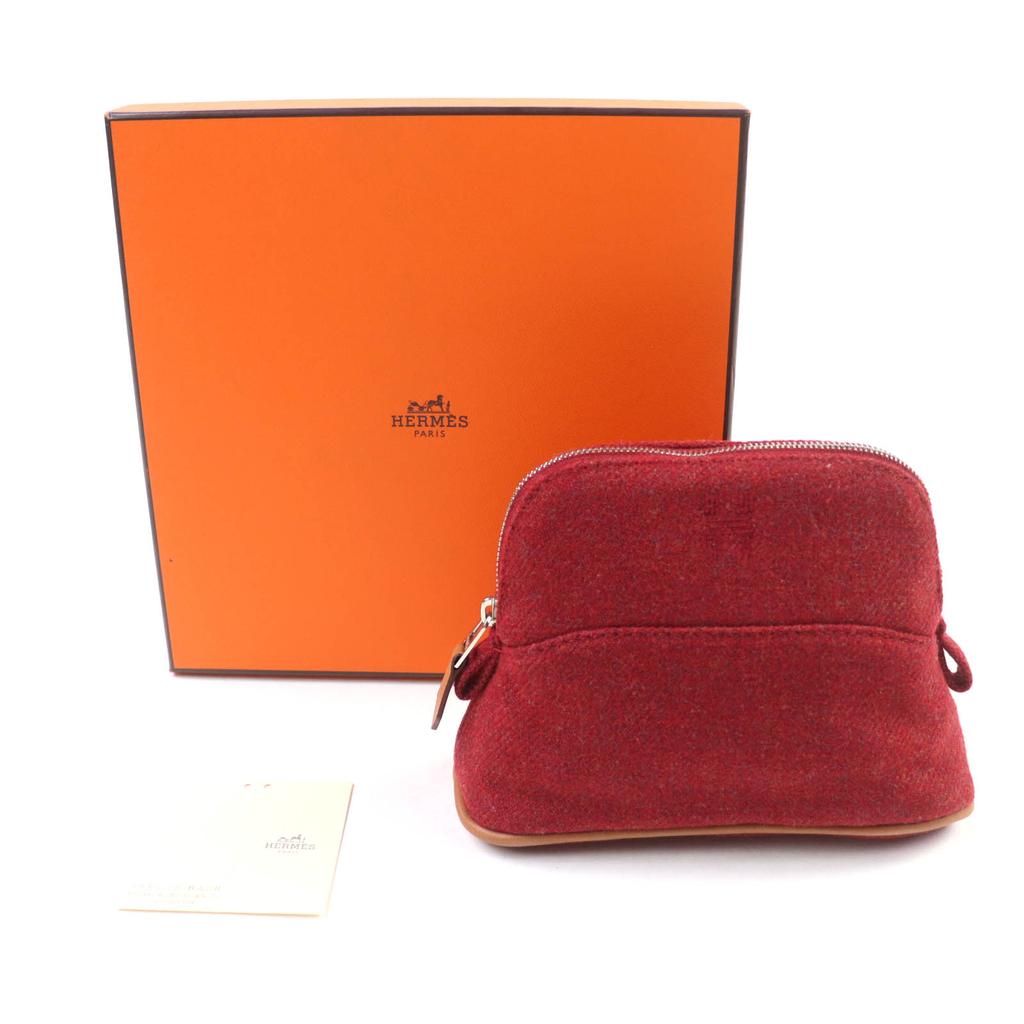 Pristine HERMES Boride Pouch Mini Mini Leather Cosmetics Pouch Mini Wool Women Used