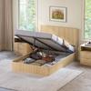 Modern Bed met Groeflook & Hydraulisch Hefsysteem – Grote Opbergruimte, Stevige Massief Houten Lattenbodem, Gemakkelijk te Onderhouden Oppervlak – 140 x 200 cm – Lichte Eik