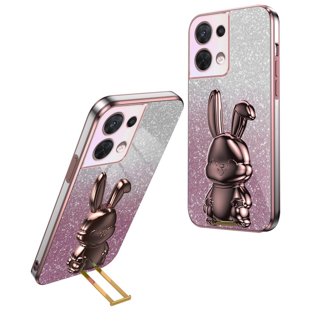 Cell Phone Case for Oppo Reno8 5G (Global Version),PC+TPU Cute Rabbit Kickstand Cover