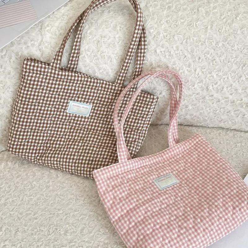 Quilted Cott Women's Handle Shoulder Bags Simple Plaid Heart Female Shopping Bag Large Capacity Grils Tote Shopper Handbags