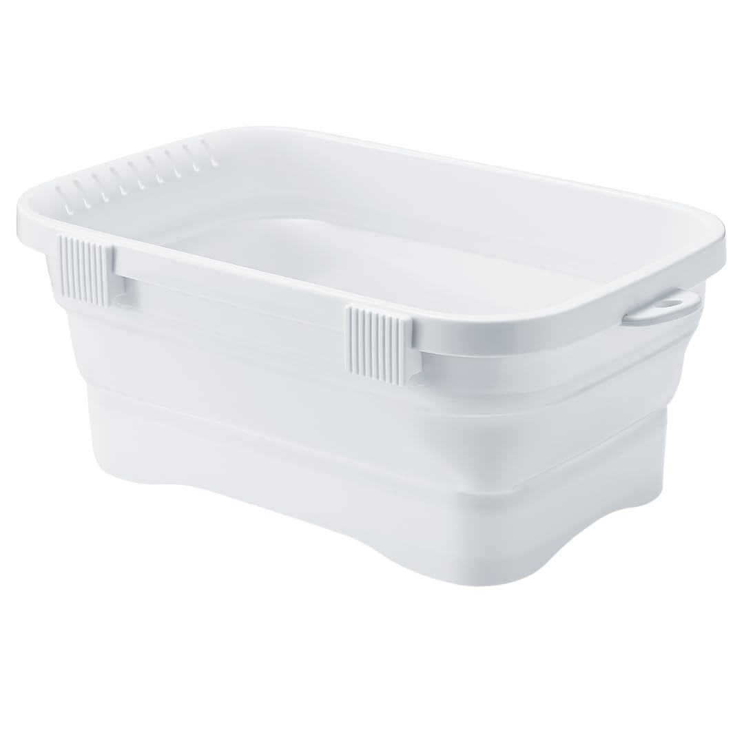 

ISETO Kitchen Soft W x D x Made in with Drain Tub, White, 6.6L, 37.8cm 24.0cm 5.2-14.7cm H, Japan, Heat-Resistant (100°C), Foldable, Plug, Hangable, белый